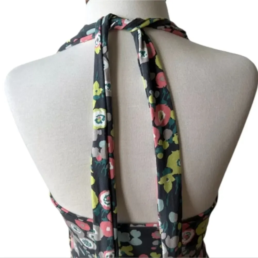 BODEN Women's St. Lucia‎ Halter Dress US Sz 6 Grey Floral Chartreuse Multicolor